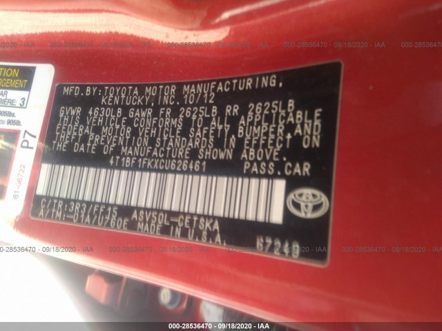 Photo 8 VIN: 4T1BF1FKXCU626461 - TOYOTA CAMRY 