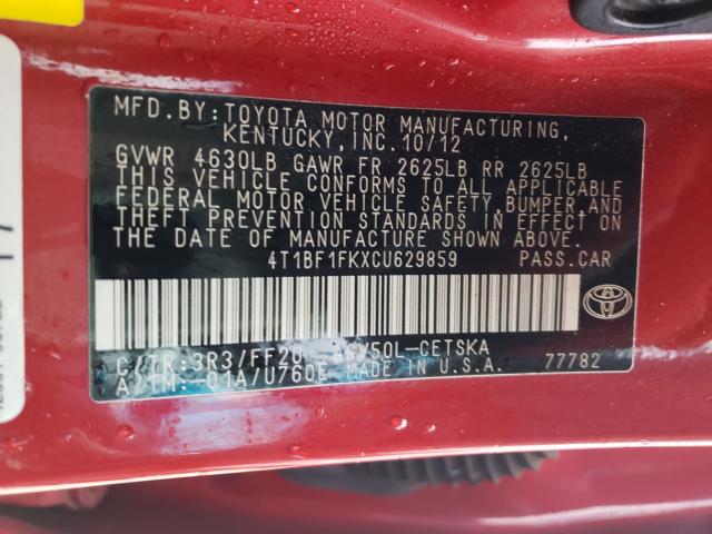 Photo 9 VIN: 4T1BF1FKXCU629859 - TOYOTA CAMRY BASE 