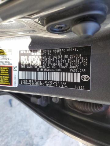 Photo 9 VIN: 4T1BF1FKXCU631806 - TOYOTA CAMRY BASE 