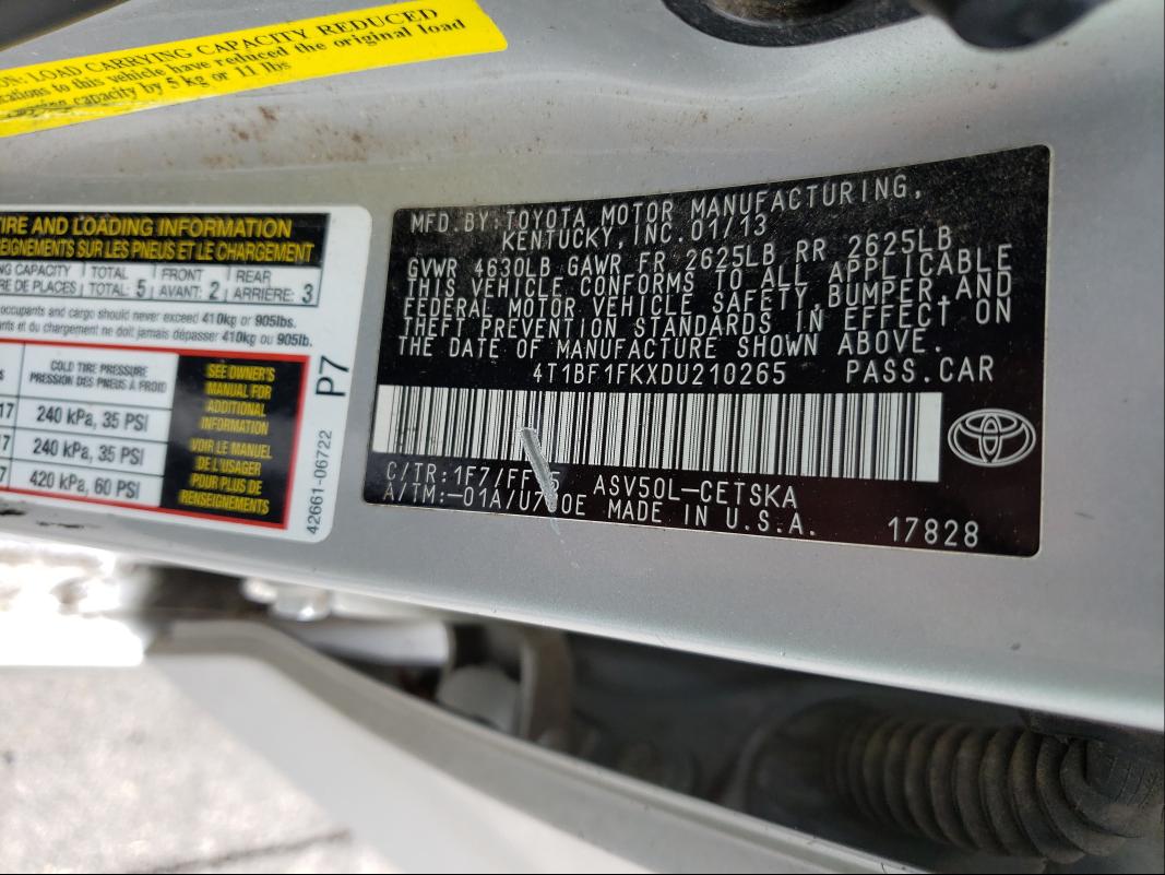 Photo 9 VIN: 4T1BF1FKXDU210265 - TOYOTA CAMRY L 