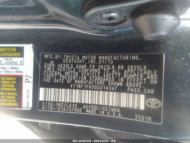 Photo 8 VIN: 4T1BF1FKXDU214347 - TOYOTA CAMRY 