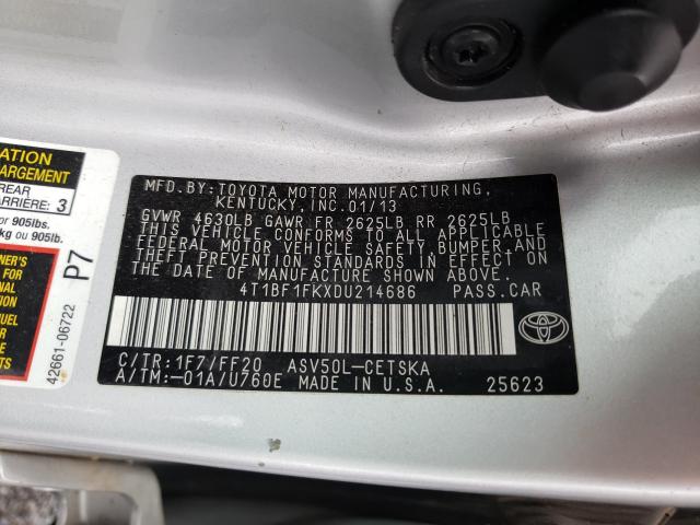 Photo 9 VIN: 4T1BF1FKXDU214686 - TOYOTA CAMRY L 