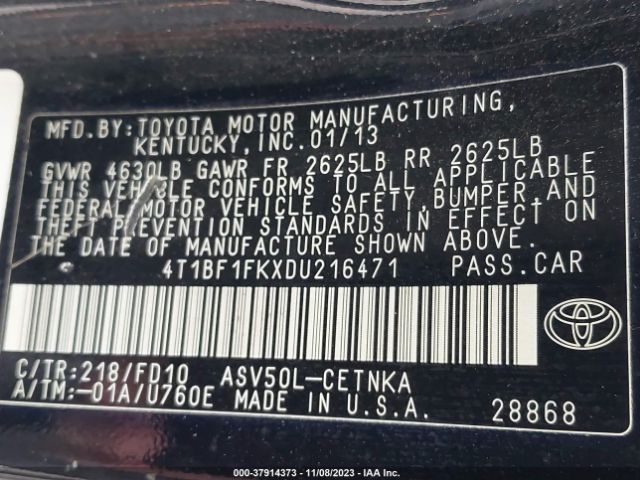 Photo 8 VIN: 4T1BF1FKXDU216471 - TOYOTA CAMRY 