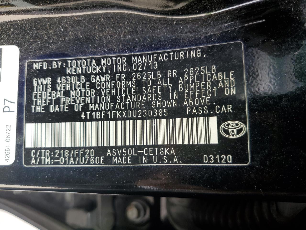 Photo 11 VIN: 4T1BF1FKXDU230385 - TOYOTA CAMRY 