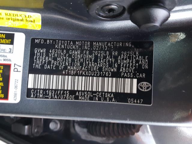 Photo 9 VIN: 4T1BF1FKXDU231763 - TOYOTA CAMRY L 