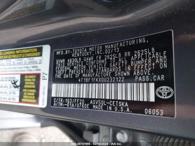 Photo 8 VIN: 4T1BF1FKXDU232122 - TOYOTA CAMRY 