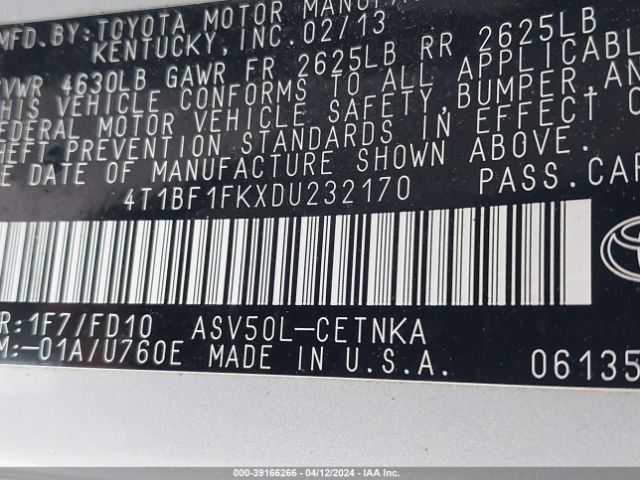 Photo 8 VIN: 4T1BF1FKXDU232170 - TOYOTA CAMRY 