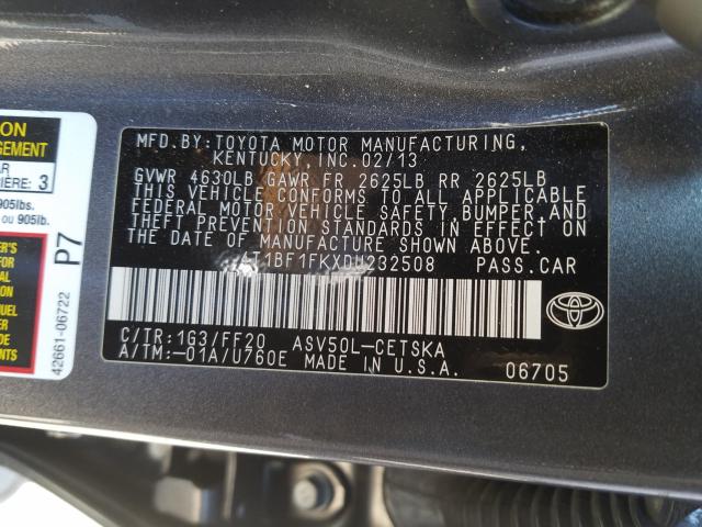 Photo 9 VIN: 4T1BF1FKXDU232508 - TOYOTA CAMRY L 