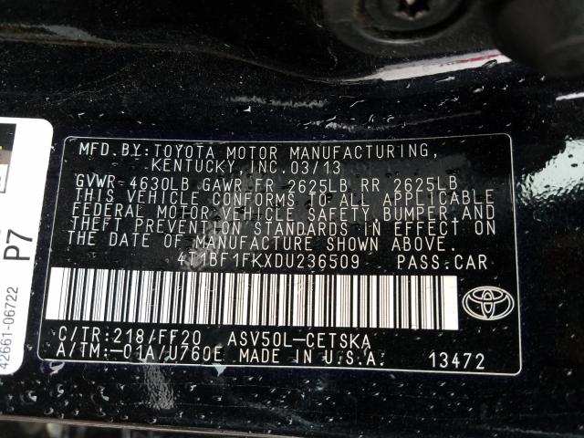 Photo 9 VIN: 4T1BF1FKXDU236509 - TOYOTA CAMRY L 