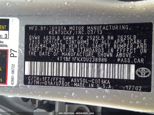 Photo 8 VIN: 4T1BF1FKXDU238986 - TOYOTA CAMRY 