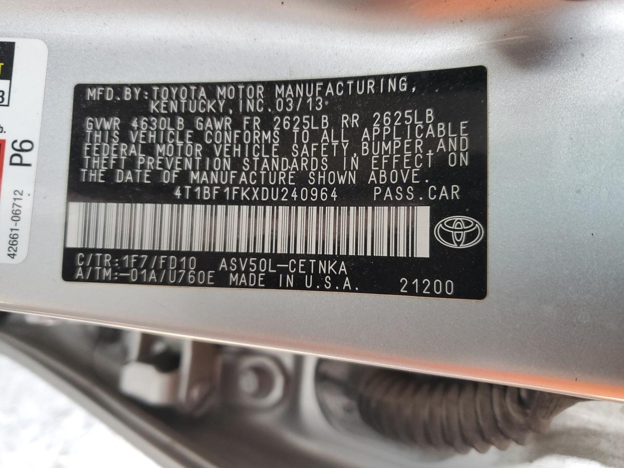 Photo 12 VIN: 4T1BF1FKXDU240964 - TOYOTA CAMRY 