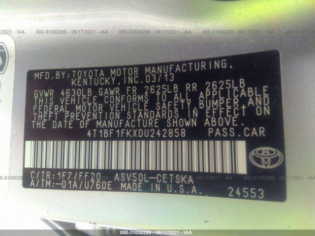 Photo 8 VIN: 4T1BF1FKXDU242858 - TOYOTA CAMRY 