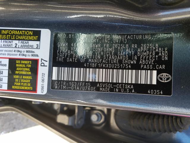 Photo 9 VIN: 4T1BF1FKXDU251754 - TOYOTA CAMRY L 