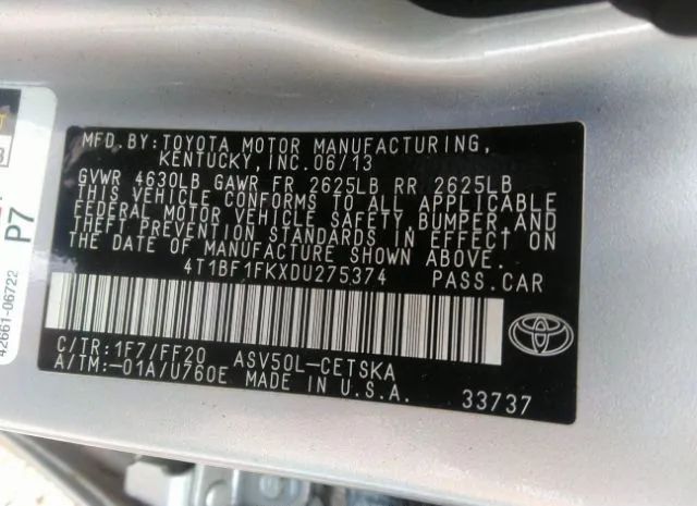 Photo 8 VIN: 4T1BF1FKXDU275374 - TOYOTA CAMRY 