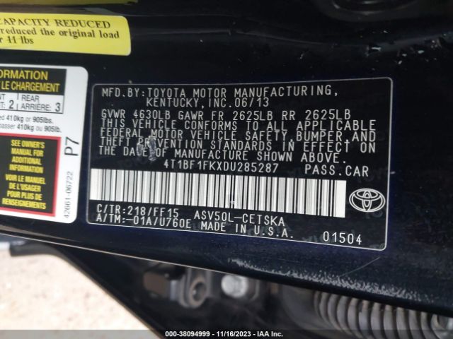 Photo 8 VIN: 4T1BF1FKXDU285287 - TOYOTA CAMRY 