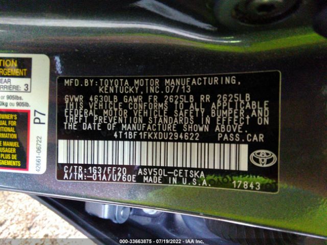 Photo 8 VIN: 4T1BF1FKXDU294622 - TOYOTA CAMRY 