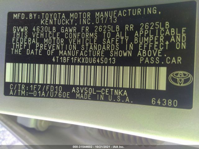 Photo 8 VIN: 4T1BF1FKXDU645013 - TOYOTA CAMRY 