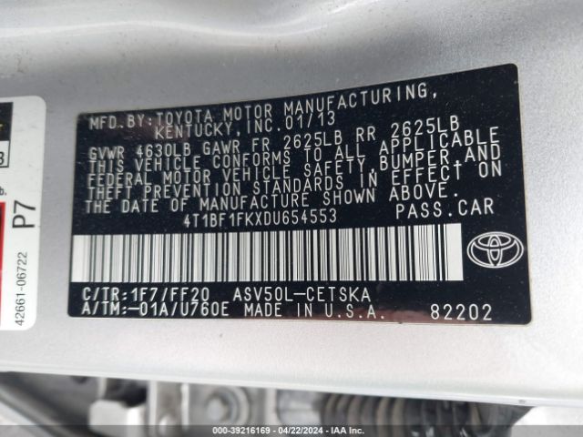 Photo 8 VIN: 4T1BF1FKXDU654553 - TOYOTA CAMRY 