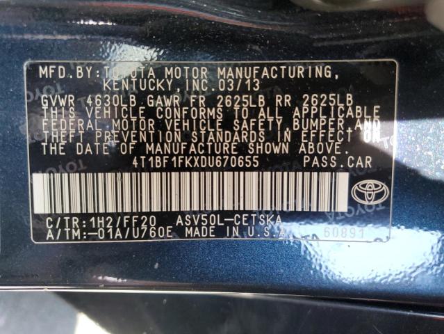 Photo 12 VIN: 4T1BF1FKXDU670655 - TOYOTA CAMRY L 