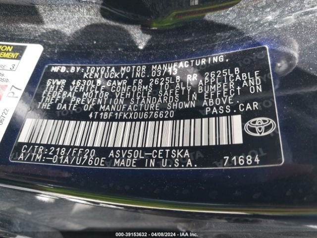 Photo 8 VIN: 4T1BF1FKXDU676620 - TOYOTA CAMRY 