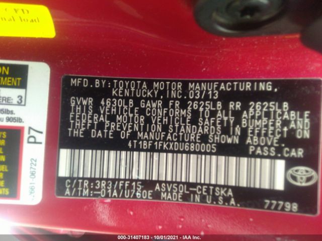 Photo 8 VIN: 4T1BF1FKXDU680005 - TOYOTA CAMRY 