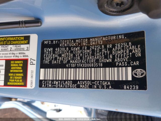 Photo 8 VIN: 4T1BF1FKXDU683518 - TOYOTA CAMRY 