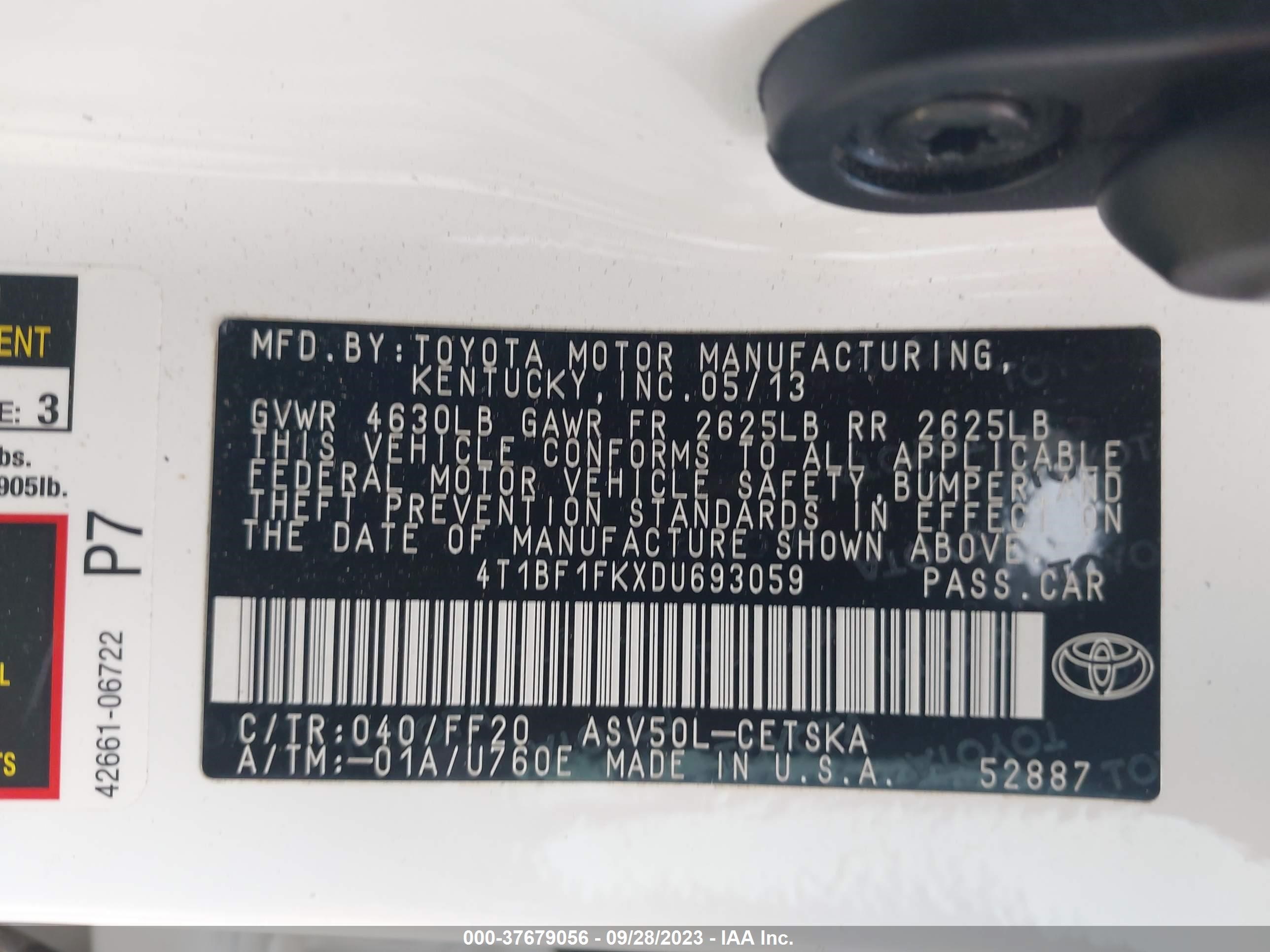 Photo 8 VIN: 4T1BF1FKXDU693059 - TOYOTA CAMRY 