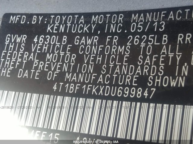 Photo 8 VIN: 4T1BF1FKXDU699847 - TOYOTA CAMRY 