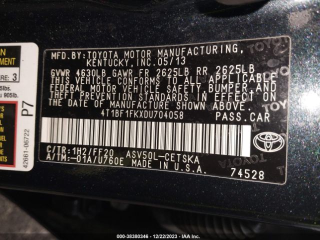 Photo 8 VIN: 4T1BF1FKXDU704058 - TOYOTA CAMRY 