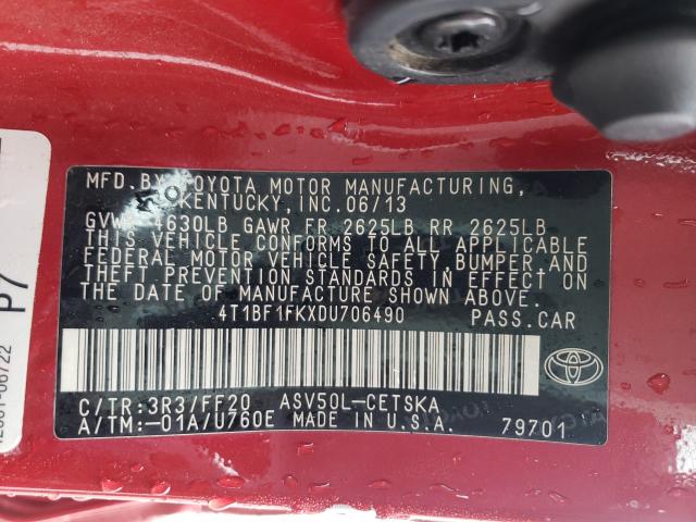 Photo 9 VIN: 4T1BF1FKXDU706490 - TOYOTA CAMRY L 