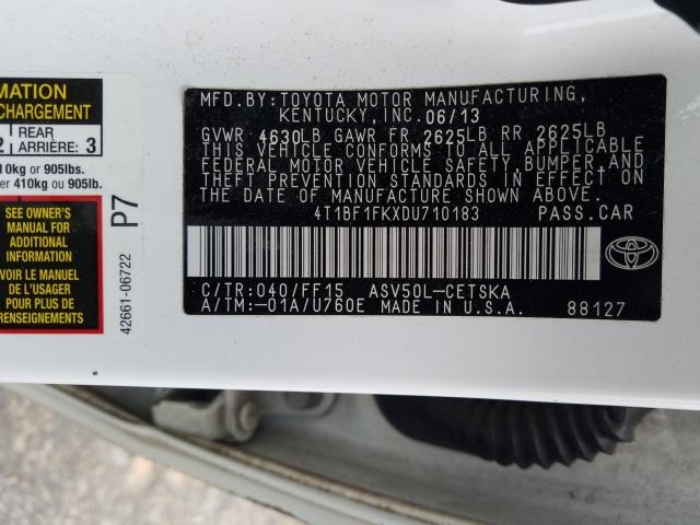 Photo 9 VIN: 4T1BF1FKXDU710183 - TOYOTA CAMRY L 