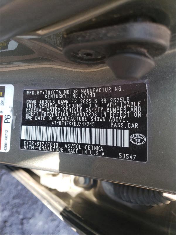 Photo 9 VIN: 4T1BF1FKXDU717215 - TOYOTA CAMRY L 