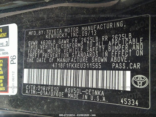 Photo 8 VIN: 4T1BF1FKXEU311565 - TOYOTA CAMRY 