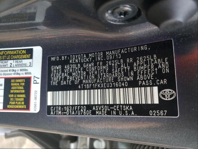 Photo 9 VIN: 4T1BF1FKXEU316040 - TOYOTA CAMRY L 