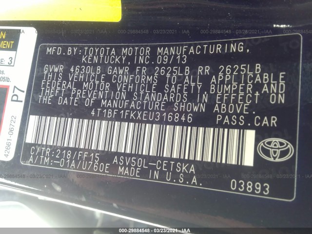 Photo 8 VIN: 4T1BF1FKXEU316846 - TOYOTA CAMRY 