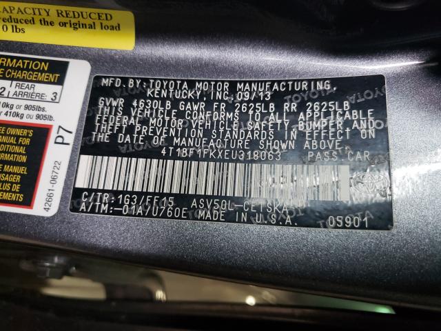 Photo 9 VIN: 4T1BF1FKXEU318063 - TOYOTA CAMRY L 