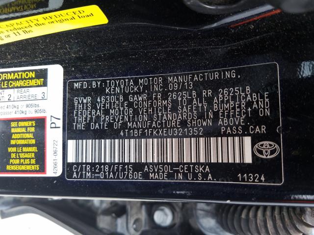 Photo 9 VIN: 4T1BF1FKXEU321352 - TOYOTA CAMRY L 