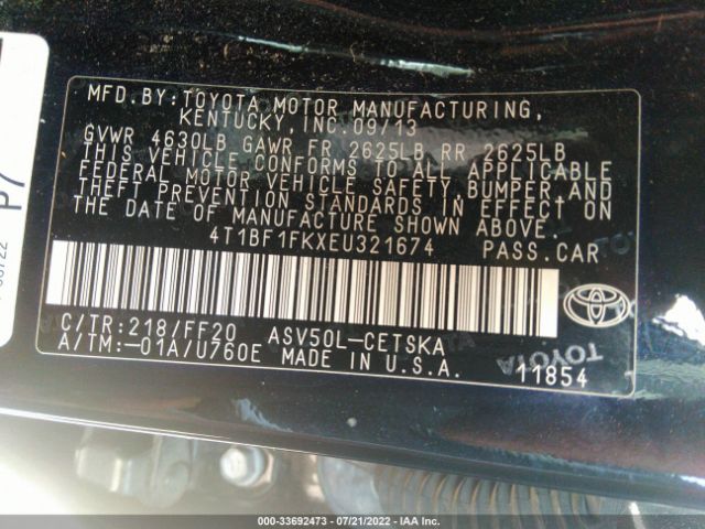 Photo 8 VIN: 4T1BF1FKXEU321674 - TOYOTA CAMRY 