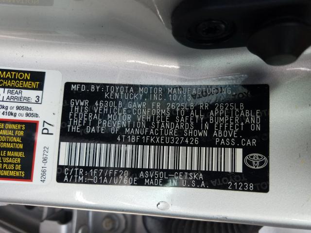 Photo 9 VIN: 4T1BF1FKXEU327426 - TOYOTA CAMRY L 