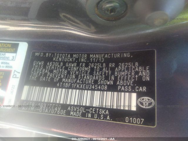 Photo 8 VIN: 4T1BF1FKXEU345408 - TOYOTA CAMRY 