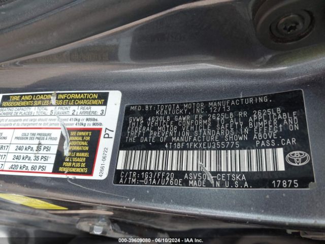 Photo 8 VIN: 4T1BF1FKXEU355775 - TOYOTA CAMRY 