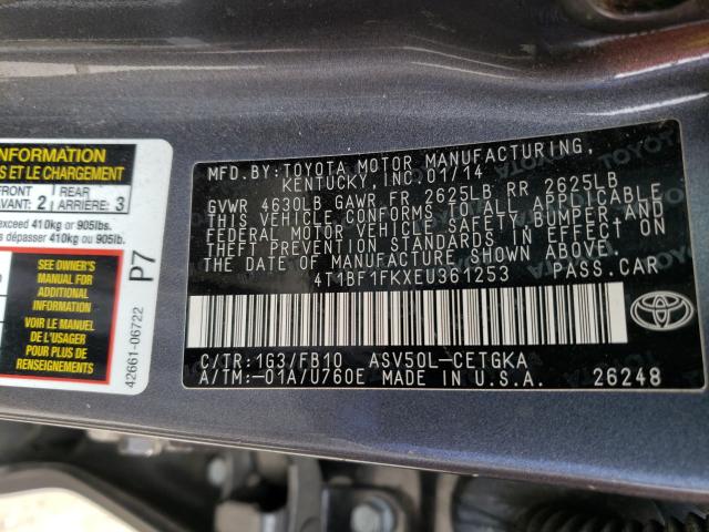 Photo 9 VIN: 4T1BF1FKXEU361253 - TOYOTA CAMRY L 