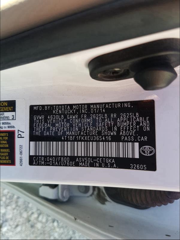 Photo 9 VIN: 4T1BF1FKXEU365416 - TOYOTA CAMRY L 