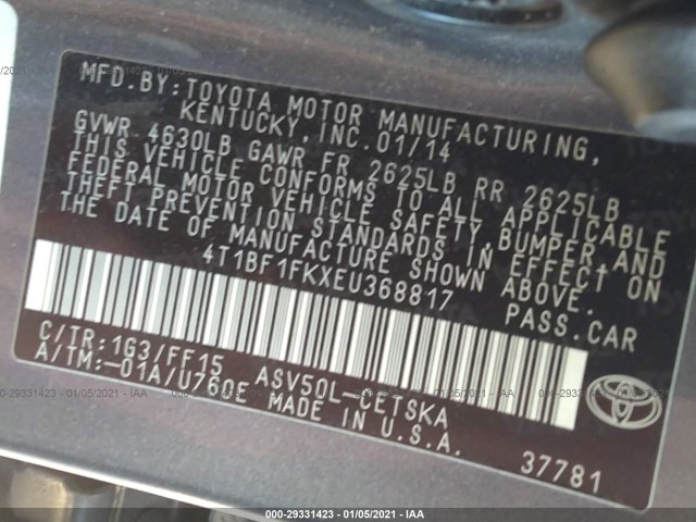 Photo 8 VIN: 4T1BF1FKXEU368817 - TOYOTA CAMRY 