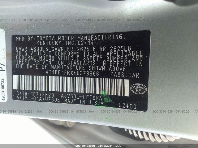 Photo 8 VIN: 4T1BF1FKXEU378666 - TOYOTA CAMRY 