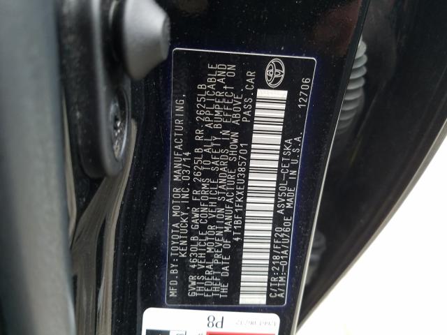 Photo 9 VIN: 4T1BF1FKXEU385701 - TOYOTA CAMRY L 