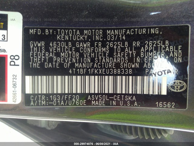 Photo 8 VIN: 4T1BF1FKXEU388338 - TOYOTA CAMRY 