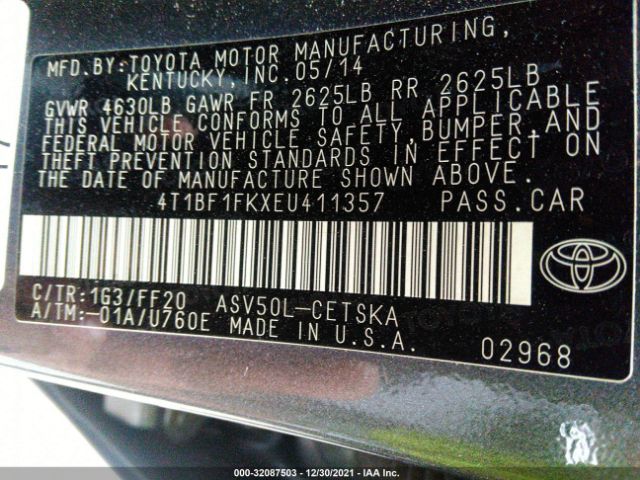 Photo 8 VIN: 4T1BF1FKXEU411357 - TOYOTA CAMRY 