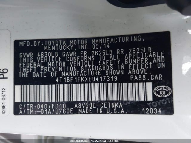 Photo 8 VIN: 4T1BF1FKXEU417319 - TOYOTA CAMRY 