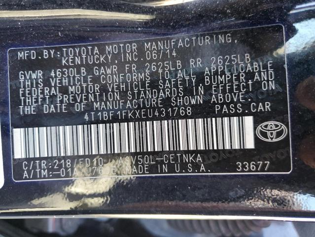 Photo 12 VIN: 4T1BF1FKXEU431768 - TOYOTA CAMRY L 